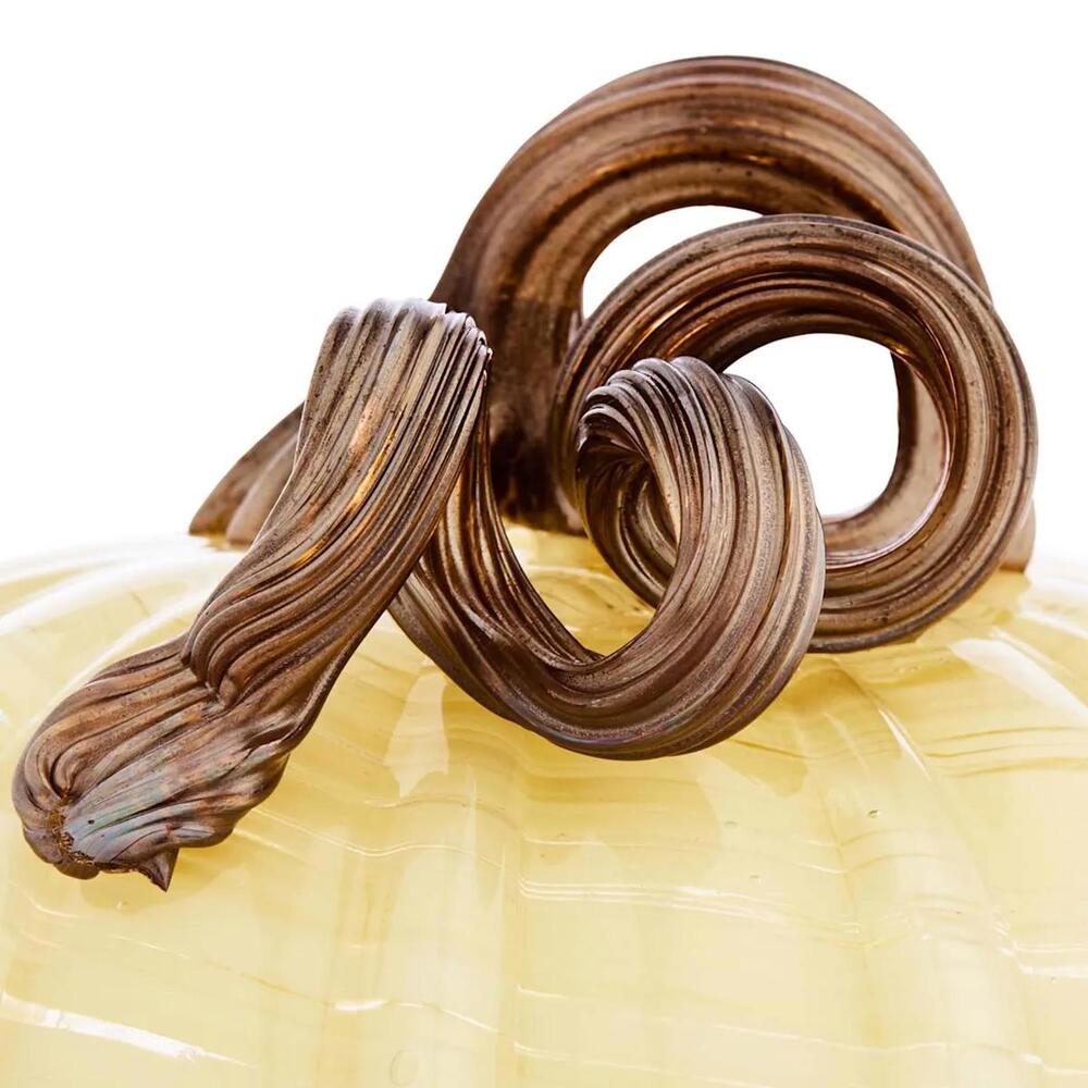 Artisan Hand Blown Cream Glass Pumpkin with Twisted Bronze Stem Fall Decor - Picture 5 of 5